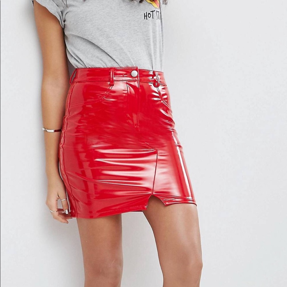 Red Vinyl Mini Skirt